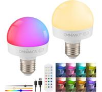 Omniance Rechargeable LED Light Source Bulbs, Remote, E27 Adaptor, 2 Pack