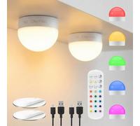 Auraglow Rechargeable Wireless LED Light Bulb with Remote - Battery-Powered, Dimmable, Colour-Changing, Wall or Ceiling Magnet Mounted (2 Pack)
