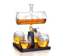 OMNIHIVE - Luxury Whiskey Decanter Set - 1000ml Crystal Glass Decanter & 4 Glasses (310ml) | Elegant Glass & Wood Design | Perfect for Bourbon, Scotch, Whiskey & Cocktails
