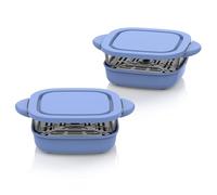 Omnikit 6 Cup Baking Dish Set - 2 Pack, 7 Inch Square Tempered Glass Food Storage Containers with Crispy Tray Compatible with Ninja Crispi Air Fryer - Oven, Microwave, Freezer and Dishwasher Safe