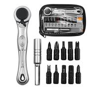 Omninmo 12pc 1/4 Mini Ratchet Wrench Pocket Screwdriver Set with 90 Degree Mini Offset Reversible Drive Handle Multi Hex Bit