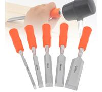 Omninmo 5 pcs Wood Chisels Sets, Steel DIY Gouge Chisels with Steel Hammer End, Ergonomic Plastic Handle, Carving Woodworking Tools for Beginners & Hobbyists, 6mm, 12mm, 18mm, 24mm, 32mm