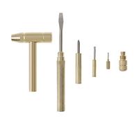 Omninmo 6 in 1 Mini Multifunctional Copper Hammer and Screwdriver, Removable Hand Tools, Serving Tools for Watchmakers, Jewelers, Nut Eaters and Home Repair Tool(Gold)