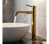 Omnires Gold Coloured Brass Bathroom Basin Faucet Standing Tall Mixer Tap Single Lever