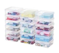 OMNISAFE 18 Pack Small Plastic Hobby Art Craft Organizer, Clear Plastic Storage Containers with Latching Lid, for Pencil Box, Lego, Crayon
