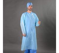 Omnitex Disposable Thumb Loop Isolation Gown | Fluid Resistant | Long Sleeved Apron - Blue | Individually wrapped (100x Gowns)