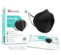 Omnitex FFP2 Black Face Mask - Box of 20, Individually Wrapped | High Filtration - 5 Layers | EN149 CE Certified | Hypoallergenic | Fluid Resistant | Adaptable Nose Bridge | 5x Extenders