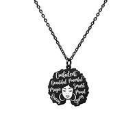 omodofo Inspirational Necklace Positive Quotes Motivational Necklace for Women Sihouette Pendant Blm Jewelry Black Woman Empowerment Afro Lady Pendant Necklace, S, Stainless Steel, No Gemstone