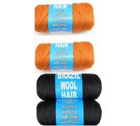 Omoge Hair Brazilian Wool Yarn for Braiding - Mixed 4 Pack (2 Natural Black & 2 Bright Orange) - 100% Acrylic Hair Yarn for Faux Locs, Senegalese Twists & Jumbo Braids - Lightweight & Soft Texture