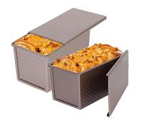 omolly 2 Pcs Non-Stick Loaf Bread Pan with Lid, 1 lb Carbon Steel Bread Baking Pan Pans, Bread Loaf Tin, Baking Tin Bread Toast Box Mold for Baking, Toast, Sandwich, Cake, 21 * 11 * 11.5cm