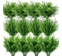 omolly 24 Bundles Artificial Plants Grass Indoor Outdoor UV Plastic Fake Bushes Plants Shrubs Greenery Flowers Arrangement