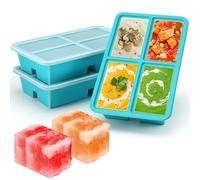 omolly 3 Pack Extra Large Soup Containers with Lid,1-Cup Silicone Cube Soup Freezer Mould for Freezing, 4-Compartment Meal Prep Silicone Freezer Moulds, Large Tray,Soup Freezer Tray for Broth