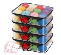 omolly 4 Pcs Extra Large Yarn Storage Organiser with 8 Lables, Clear Portable Yarn Storage Organiser Unit with Zippers & Handle, PVC Wool Sewing Bag, Crochet Storage Bag Knitting Bag for Saving Space