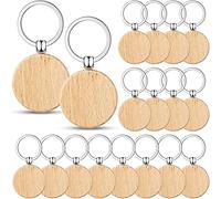 omolly 50 Pcs Blank Wooden Keychain Tags, Round Unfinished Wood Keyring Chain, Blank Keyrings Key Tags, DIY Personalized Wooden Keyrings for DIY Crafts, Engraving & Personalized Gifts, 4 x 4cm