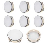 omolly 8 Pcs 6" Musical Tambourines, Hand Held Drum with Bell, Traditional Single Metal Jingle Bell Row, Percussion Wooden Tambourine for KTV Party, Music Games, Educational Activities