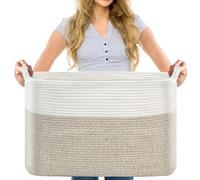 omolly 85L Extra Large Woven Storage Baskets, Foldable Washing Basket, Laundry Basket, Cotton Rope Woven Baskets for Shoes Toys, Blankets, Towels,Blanket Storage Basket in Living Room(60 x 40 x 36cm)