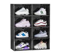 OMOPIN 8 Pack XL Shoe Storage Box Organizer,Drop Side Large Shoe Boxes Clear Plastic Stackable Container,Magnetic Sneaker Display Case, Fit up to US 13（13.4”x 10.6”x 8.3”
