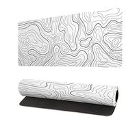 omosri Topographic Contour White Gaming Mouse Pad XL Geographic Map Lines Extended Big Large Desk Mat Non-Slip Rubber Base Stitched Edge Long Keyboard Mousepad for Office and Home 31.5x11.8 Inch