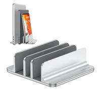 OMOTON 3-Slot Vertical Laptop Stand, Desktop Aluminum Stand for MacBook with Adjustable Dock Size, Laptop Holder Fits All MacBook, Surface, Chromebook and Gaming Laptops (Up to 17.3 inches), Silver