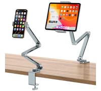 OMOTON Aluminum Tablet Stand for Desk, 360° Rotatable Tablet Holder for iPad, Adjustable Overhead Phone Mount, Phone Stand for Bed with Stable Arm Fits for all iPhone/iPad Pro/Tablets up to 12"