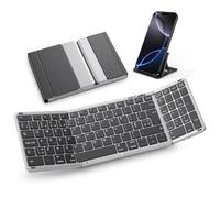 OMOTON Bluetooth Foldable Keyboard with Numeric Keypad, Wireless Keyboard Rechargeable, QWERTY UK Full Size, 3 Bluetooth Channels for iOS/Android/Windows/Mac, Portable for Business/Travel, Space Grey