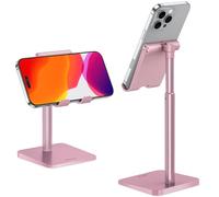 OMOTON Phone Stand, Angle & Height Adjustable, Phone Holder, Rosegold | Adjustable Angle & Height, 0°-45° Tilt, 50 mm Extending Rod, Anti-Slip Pad, Sturdy Metal Base, Fits iPhone/Android 3.5-7"