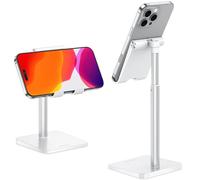 OMOTON Phone Stand, Angle Height Adjustable Vertical Desktop Mobile Phone Stand, Holder, Compatible with iPhone 17 16 15 14 13 Pro Max Air and All Smartphones (Up to 7 In)-White