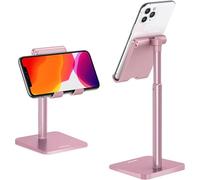 OMOTON Phone Stand, Angle Height Adjustable Vertical Desktop Mobile Phone Stand, Holder, Compatible with iPhone 17 16 15 14 13 Pro Max Air and All Smartphones (Up to 7 In)-Rosegold