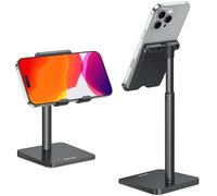 OMOTON Phone Stand, Angle Height Adjustable Vertical Desktop Mobile Phone Stand, Holder, Compatible with iPhone 17 16 15 14 13 Pro Max Air and All Smartphones (Up to 7 In)-Black