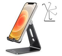 OMOTON Phone Stand Holder Adjustable, Full Aluminum Desk Mobile Phone Stand Holder Dock Cradle for Filming, Fits iPhone 14 Pro/13/12/Pro Max/11 Pro/XR/Xs Max/SE/8, and More, Black