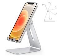 OMOTON Phone Stand Holder Adjustable, Full Aluminum Desk Mobile Phone Stand Holder Dock Cradle for Filming, Fits iPhone 14 Pro/13/12/Pro Max/11 Pro/XR/Xs Max/SE/8, and More, Silver