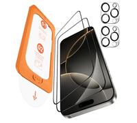 OMOTON Tempered Glass Screen Protector for iPhone 16 Pro, Compatible with iPhone 16 Pro Camera Protection, Full Screen Car Installation, Precise Alignment, Bubble-Free, 9H Hardness Film, Pack of 2 + 2