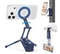 OMOTON TP02 360° Rotating for MagSafe Tripod, for Vlog, Travel, Navy Blue | 158g, Aluminium, N52 Magnets, Back Magnet for Metal Surfaces, C-clamp to Any Edge, Selfie Stick, fits iPhone & Android