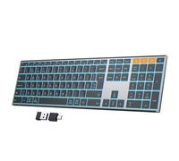 OMOTON Wireless Keyboard, Metal Case(2.4G+BT), Backlit Bluetooth Keyboard Rechargeable, Multi-Device, Silent Ergonomic QWERTY UK Layout for Windows/macOS/PC