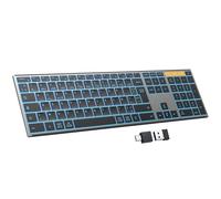 OMOTON Wireless Keyboard, Metal Case(2.4G+BT), Backlit Bluetooth Keyboard Rechargeable, Multi-Device, Silent Ergonomic for Windows/macOS/PC (AZERTY)