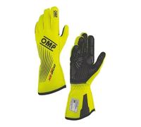 OMP Racing Driving Gloves, One EVO FX, FIA Approved, Single Layer, Flame Retardant Fabric, Fluorescent Yellow, XL, Pair