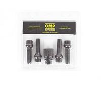 OMP SET 4 ANTI-THEFT RIM BOLTS M14X1.5 THREADED LENGTH 40MM CONICAL SHAPE, Black/White