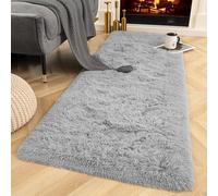 Ompaa Fluffy Grey Hallway Runner Rugs for Bedroom Bed Side Non-Slip, 2x6 Feet Long Carpet Rug Runner for Entrance Living Room Dorm, Plush Kids Playroom Baby Girls Nursery Decor Mats
