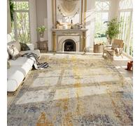 Ompaa Living Room Rug 8x10 Beige Area Rugs Machine Washable Abstract Boho Large Carpet Non-Slip Non-Shedding Faux Wool Indoor Vintage Rug for Bedroom, Classroom, Dining Room, Kids Playroom