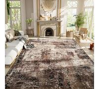 Ompaa Living Room Rug 8x10 Brown Area Rugs Machine Washable Abstract Coffee Boho Large Carpet Non-Slip Non-Shedding Faux Wool Indoor Vintage Rug for Bedroom, Classroom, Dining Room, Kids Playroom