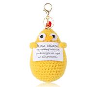 Ompinda Positive Crochet Dolls Keychain, Funny Knitted Dolls Key Ring with Positive Cards Emotional Support Crochet Gift for Women or Lovers Birthday/Mother's Day (chicken)