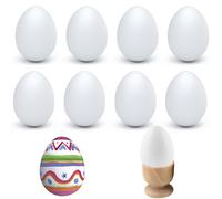 Ompinda Wooden Simulated Eggs, 10 Pcs DIY Art Easter Wooden Eggs Cooking Simulation Educational Toys with 1 pcs Wooden Egg Holders for Home/Garden Decors (White)