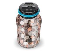 ompvor Digital Coin Counter Machine Coin Piggy Bank Saving Jar, Automatic Counting Coin Bank with LCD Display 1.8 L Large Capacity Money Saving Box Designed for All UK Coins Blue