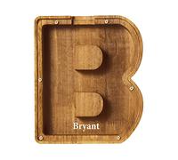 ompvor Personalized Letters Wooden Piggy Bank for Boys and Girls, A-Z Coin Money Box with Clear Alphabet Stickers, Saving Family Christmas Birthday Gift Home DIY Decor, 18x18x3cm
