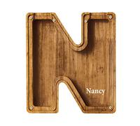 ompvor Personalized Letters Wooden Piggy Bank for Boys and Girls, A-Z Coin Money Box with Clear Alphabet Stickers, Saving Family Christmas Birthday Gift Home DIY Decoration