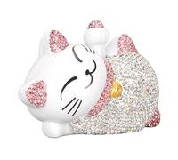 Omquot Cat Ornaments for Lucky Solar Alevato Waving Cat Statue for Happiness Creative Decoration (Cat on with pink ears)