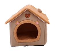 Omquot Cute Bear Cat Bed, Cave, Soft Plush House for Dogs and Cats, Comfortable All Year Round, 17.72 x 15.75 x 17.72 Inches (Yellow)