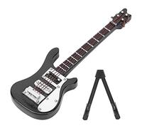 Omquot Precise Miniature Electric Guitar Model, High Simulation Ornament for Desk Decoration and Gift for Music Lovers, Wood Color 10cm (Black)