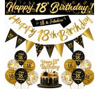 Omrel Black & Gold 21st Birthday Decoration for Her - Happy 21st Birthday Banner, Triangle Flag Banner, Number 21 Balloons for Party Decorations.