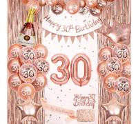 Omrel Rose Gold 30th Birthday Decoration for Women - Happy 30th Birthday Banner For Women, Triangle Flag Banner, Number 30th Birthday Balloons, Foil Curtains for Party Decorations
